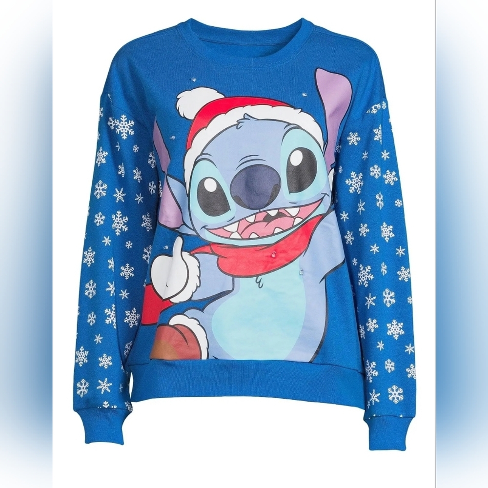 Disney Stitch Blue Light Up Sweatshirt Size X-Large PTP:24"